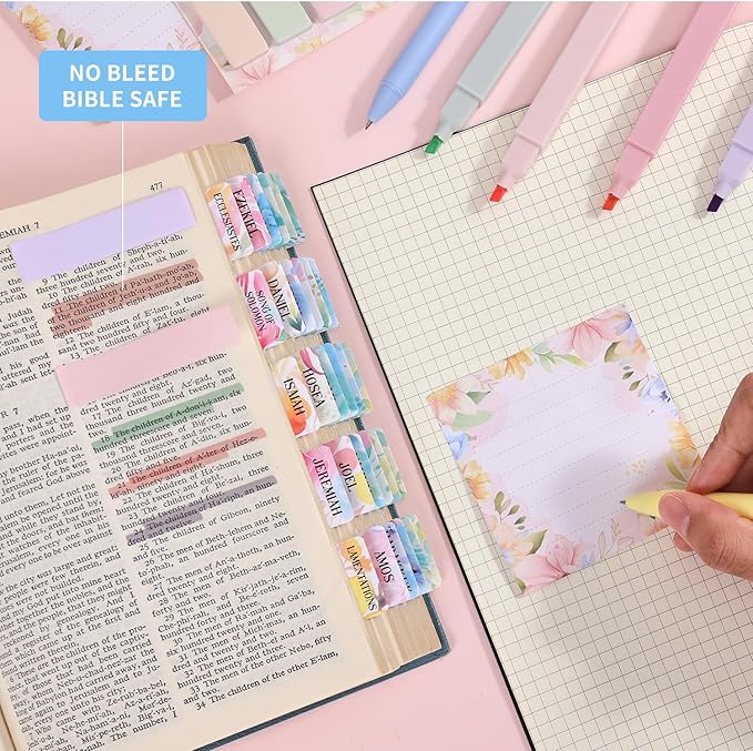 Bible Study Supplies Journaling Kit for Women, Bible Study Kit with 11 No Bleed Highlighters and Pens, 1 Sticky Notes of 30 Pages, 1 Index Stickers of 4 Colors, 105 Tabs for Christian Gifts