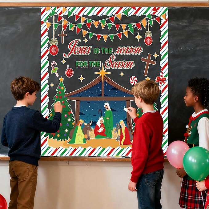 Christmas Bulletin Board Decorations - Nativity Scene Christian Classroom Decorations Set Xmas Jesus Religious Paper Cutouts Bulletin Board Decor School Chalkboard Office Wall Decor Supplies