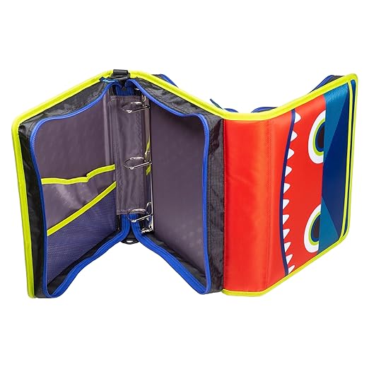 Case-it 6 Pack Z Shape Zipper Binder - Two Binders in One - Double Sided 1.5 Inch D-Ring - 500 Page Capacity - Comes with Shoulder Strap, Monster Design Z-176-ME-C-BLUR, Light Blue, Purple