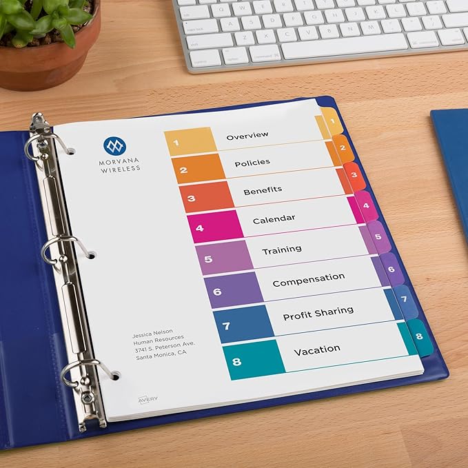 Avery Dividers for 3 Ring Binders, 8 Tabs per Set, Customizable Table of Contents, Multicolor Tabs, Great for Organizing Reports, Projects, and More (3 Sets of 11071)