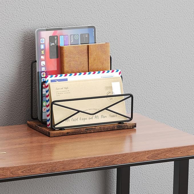 Desk Mail Organizer-with 2 Slot Matte Black Metal Desktop Mail Sorter Metal Storage File Holder Letter Sorter Organizer for Home or Office Desktop