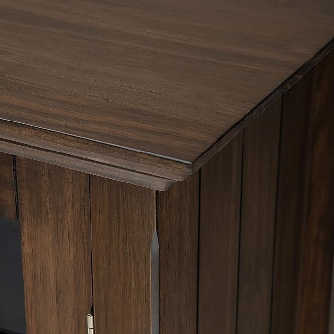 SIMPLIHOME Bedford Storage Cabinet - 39 inch Wide Solid Wood Medium Cabinet in Rustic Natural Aged Brown, Transitional Console for Living Room, Entryway, or Dining Room with Glass Doors and Shelves