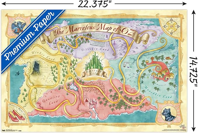 The Wizard Of Oz - Map Wall Poster, 22.4L" x 14.7W", Premium Poster & Mount Bundle