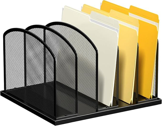 Large Size Desk File Organizer, Metal Mesh Vertical Desktop File Holder, 5-Section file organizer for Desk Home Office Black