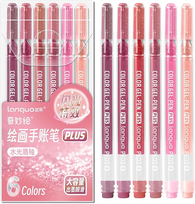 Glitter Gel Pens, 6 Pack Glitter Pens For Adults Coloring Books, 1.0mm Point Colored Pens, Large Capacity Ink Pens for Coloring, Writing, Drawing, Journaling, Note Taking, Office, Home