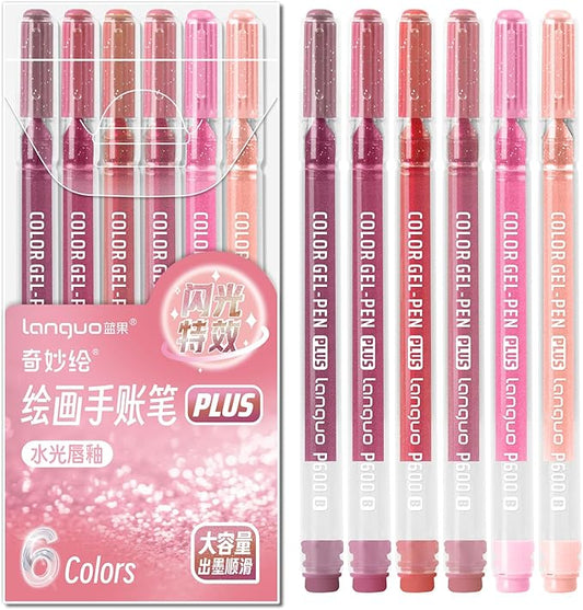 Glitter Gel Pens, 6 Pack Glitter Pens For Adults Coloring Books, 1.0mm Point Colored Pens, Large Capacity Ink Pens for Coloring, Writing, Drawing, Journaling, Note Taking, Office, Home