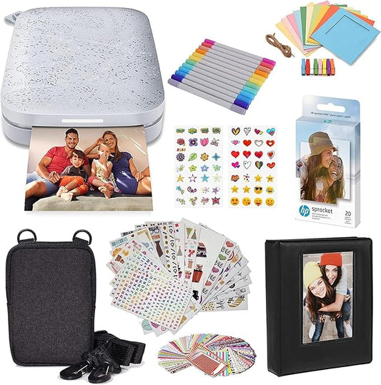 HP Sprocket Portable 2x3 Instant Photo Printer (Luna Pearl) Starter Bundle