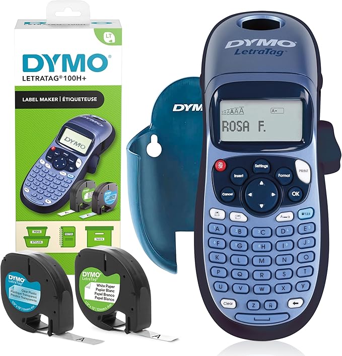 Dymo LetraTag LT-100H Label Maker Starter Kit | Handheld Label Maker Machine | with Paper & Clear Plastic Label Tape | Ideal for Office or Home