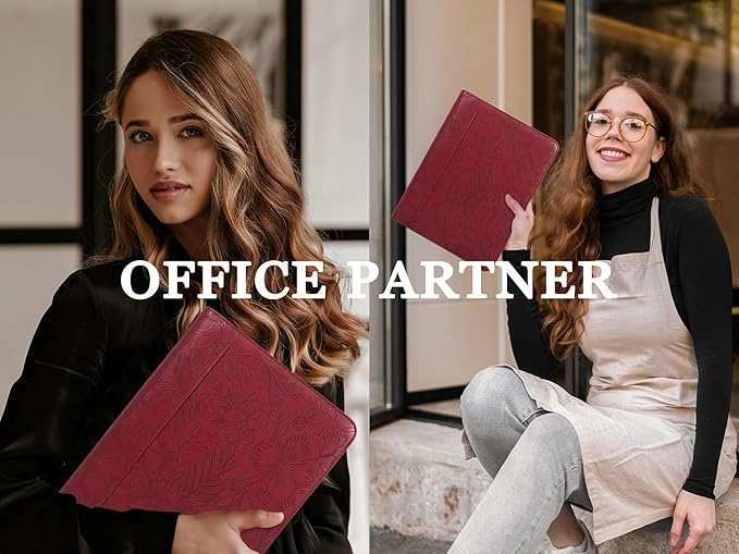 AZXCG Embossed Padfolio for Women,Zippered Padfolio with 3 Ring Binder,Business Portfolio Organizer for Women with A4 Writing Pad Holder, Leather Portfolio for Meeting,Gift for Valentine's Day
