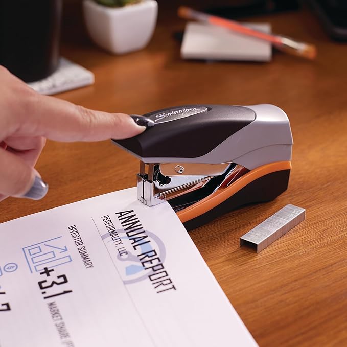 Swingline Stapler, 40 Sheet Capacity, Optima 40, Jam Free, Reduced Effort, Compact, Soft Grip, Metal, Orange, Silver and Black (87842)
