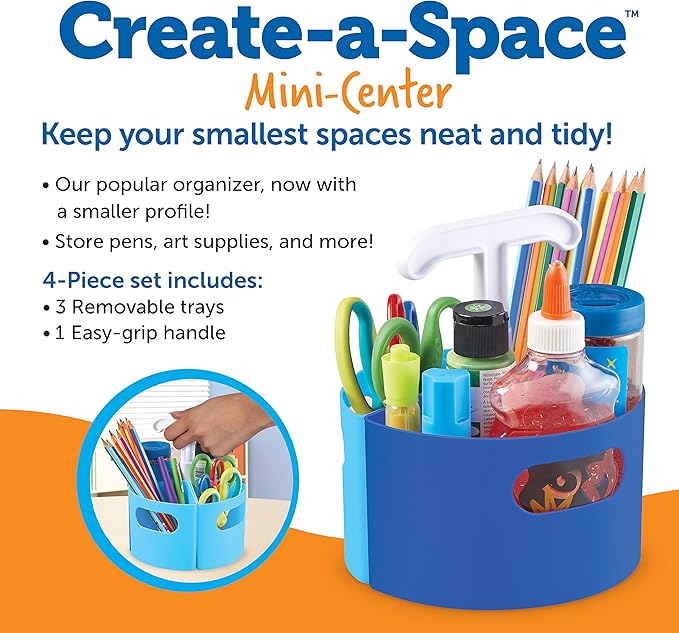 Learning Resources Create-a-Space Storage Mini Center Blue - Desk Organizer for Kids, Homeschool, Caddy, Back to School, Classroom Must Haves