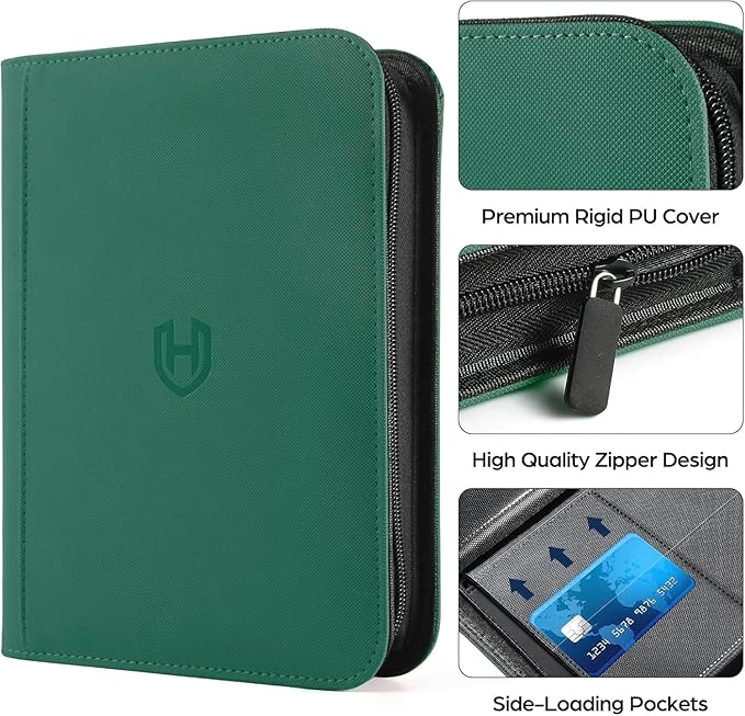 Card Binder 16 Pocket with Zipper, 1024 Pockets Trading Card Holder Book, Premium PU Cover Zip Folder Binder, Side Loading Carrying Case Binder Album for TCG, MTG, Sports Cards, Game Cards