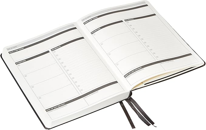 Amazon Basics Daily Planner and Journal, Weekly and Monthly, Undated, Productivity Organization with Goals, Hardcover, 5.8" x 8.25", Black