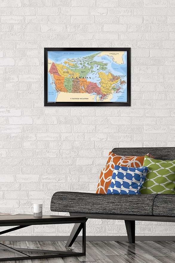 Map - Canada Wall Poster, 22.4L" x 14.7W", Black Framed Version