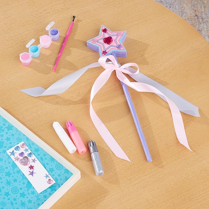 Melissa & Doug Created by Me! Wooden Princess Wand, Arts & Crafts Kit with Paint, Glitter Stickers, Ribbons & More, Princess Toys for Kids 4+