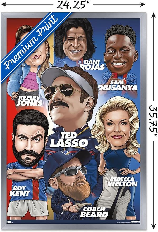 Ted Lasso - Character Grid Wall Poster, 34L" x 22.4W", Silver Framed Version