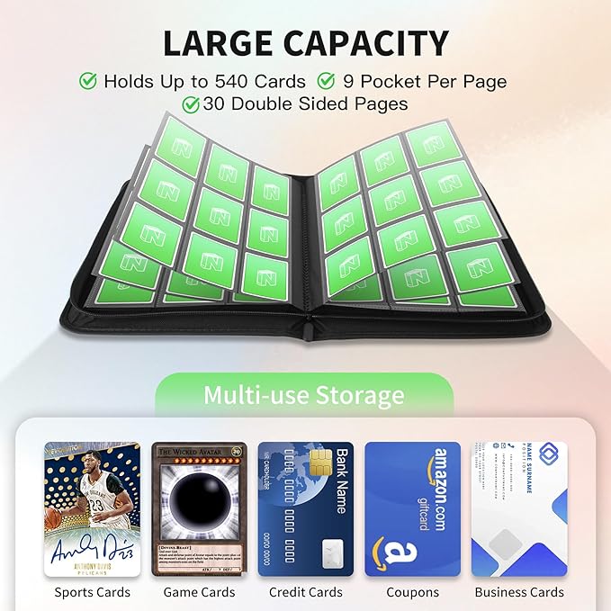 Trading Card Binder, Premium 9 Pocket 540 Double Sided Pocket Collection Binder, Card Album for TCG Card Holder for Game Card, Sports Card, Yugioh, MTG etc(Cyan)