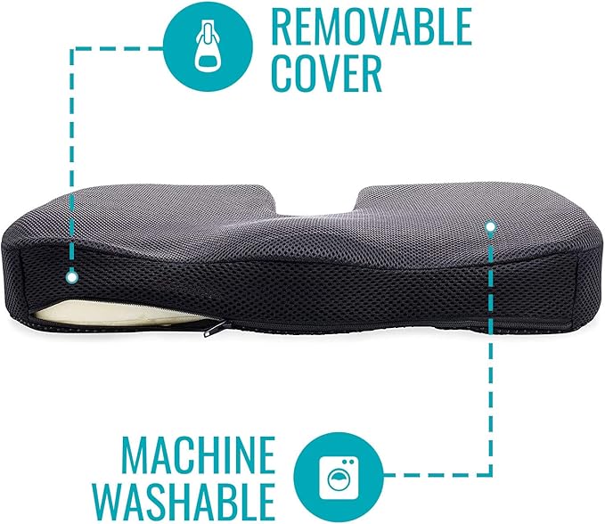 DMI Seat Cushion For Sciatica Pain Relief and Tailbone Pain, Office Desk Chair Cushion For Sitting, Car Seat Cushion, Sitting Pillow, Molded Foam Seat, Black