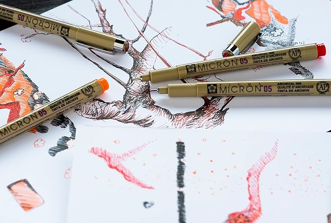 Sakura Pigma Micron pens 05 line Drawing 8 Color Set, Archival ink fineliner manga pen, Bible journaling Study kit
