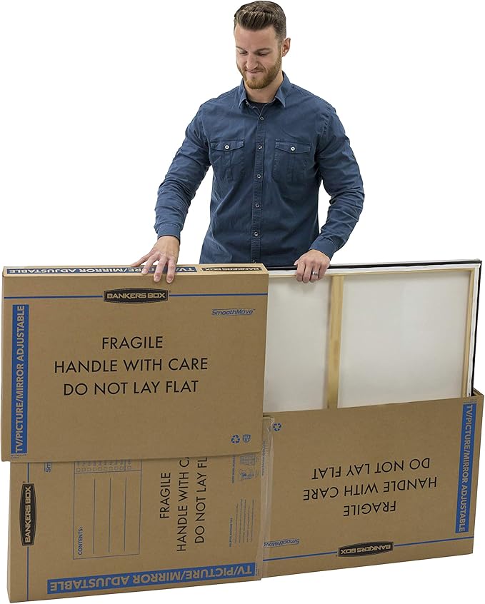 Bankers Box Adjustable - up to 65" TV/Picture/Mirror - Moving Box 3-Pack, Adjustable up to 40-in x 60-in x 4-in, (7711401)