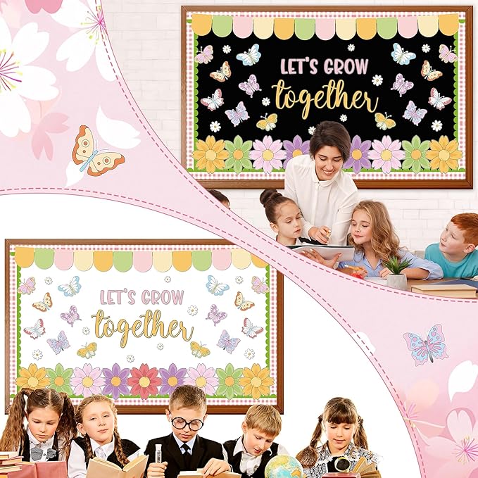 Spring Bulletin Board Set Spring Butterfly Classroom Decoration Set Butterfly & Flowers Cutouts Colorful Floral Decor for School Teacher Classroom Nursery Chalkboard Spring Door Wall Decor