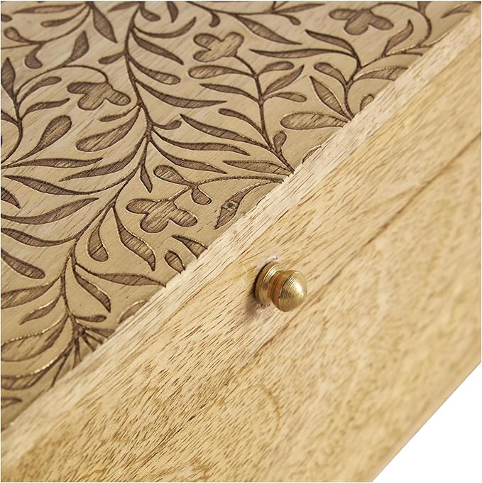 Deco 79 Mango Wood Scroll Handmade Decorative Box Storage Decorative Keepsake Box with Vine Carvings and Gold Accents, Set of 3 Storage Box 11", 9", 7"W, Brown
