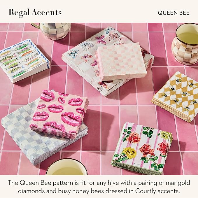 MACKENZIE-CHILDS Cocktail Paper Napkins, Stylish Paper Cocktail Napkins for Parties and More, Queen Bee