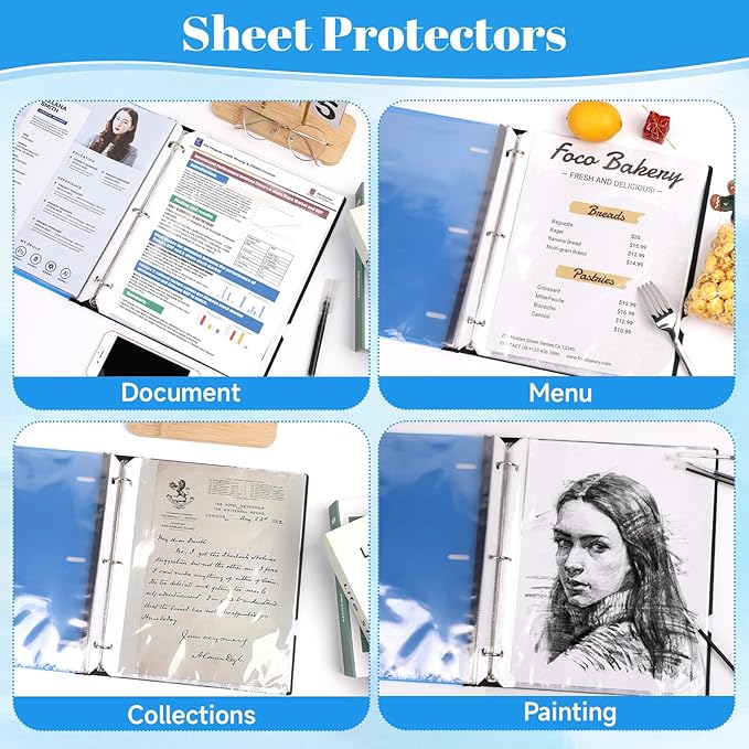 100 Pack Sheet Protectors for 3 Ring Binder - Clear Page Protectors & Plastic Sleeves for Paper 8.5x11 Inch, Binder Sleeves and Paper Protector Sheet for Document, Letter Size, Top Loading