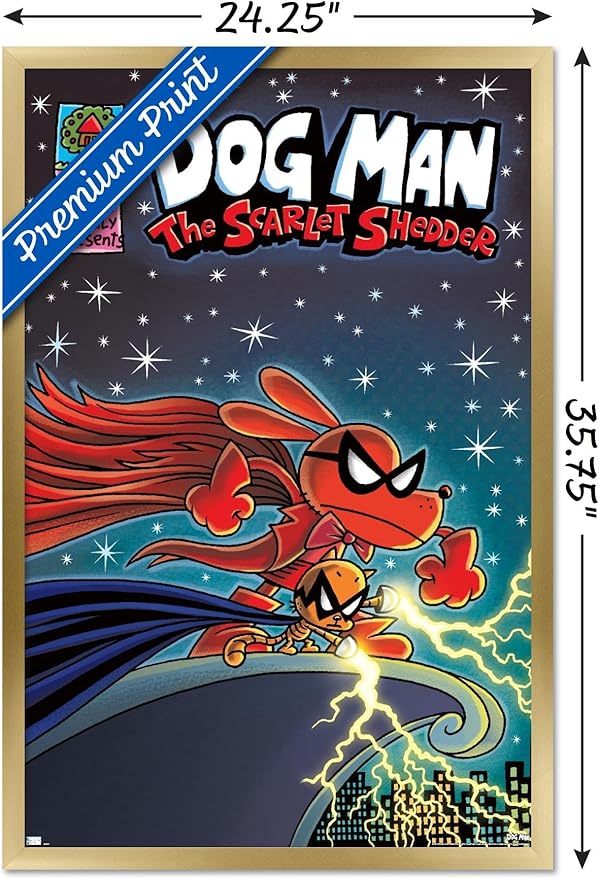 Dog Man - The Scarlet Shedder Wall Poster, 34L" x 22.4W", Gold Framed Version