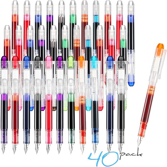 Laumoi 40 Pack Disposable Fountain Pens Set, Colored Ink Fountain Pens for Writing, Extra Fine Nib Classic Design Calligraphy Large Capacity for Journaling Office Supplies Sketching