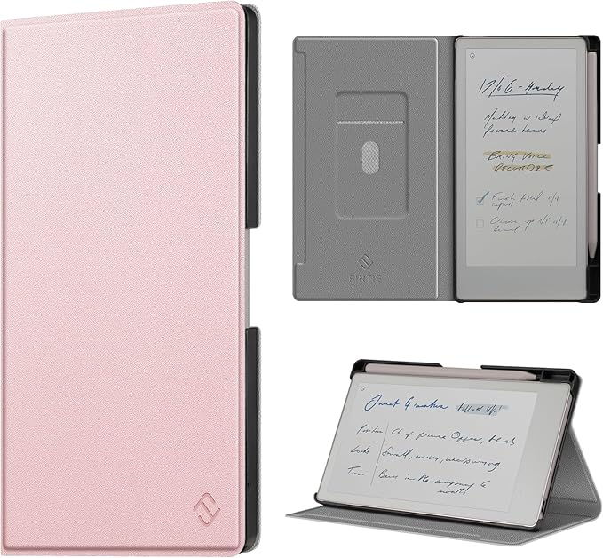 Fintie Case for 7.3" Remarkable Paper Pro Move 2025, [Built-in Pen Holder] PU Leather Hard Back Shell Flip Standing Cover Auto Wake/Sleep with Card Slot, Rose Gold