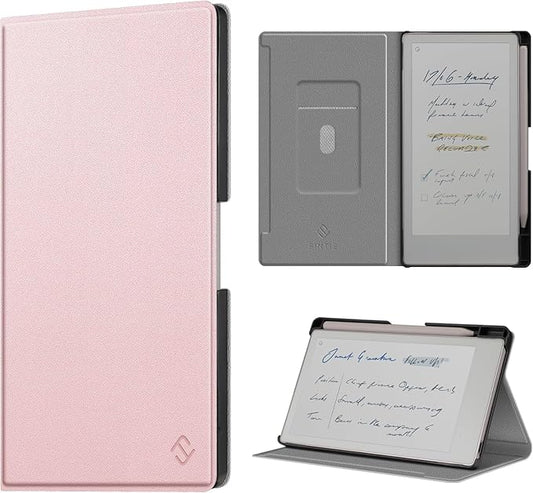 Fintie Case for 7.3" Remarkable Paper Pro Move 2025, [Built-in Pen Holder] PU Leather Hard Back Shell Flip Standing Cover Auto Wake/Sleep with Card Slot, Rose Gold
