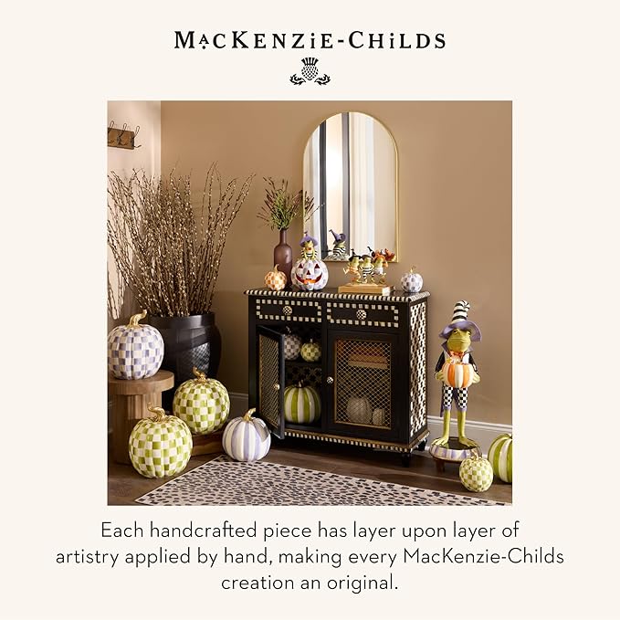 MACKENZIE-CHILDS Pumpkin, Resin Halloween and Fall Decor, Mini, Olive-Green Moss Check