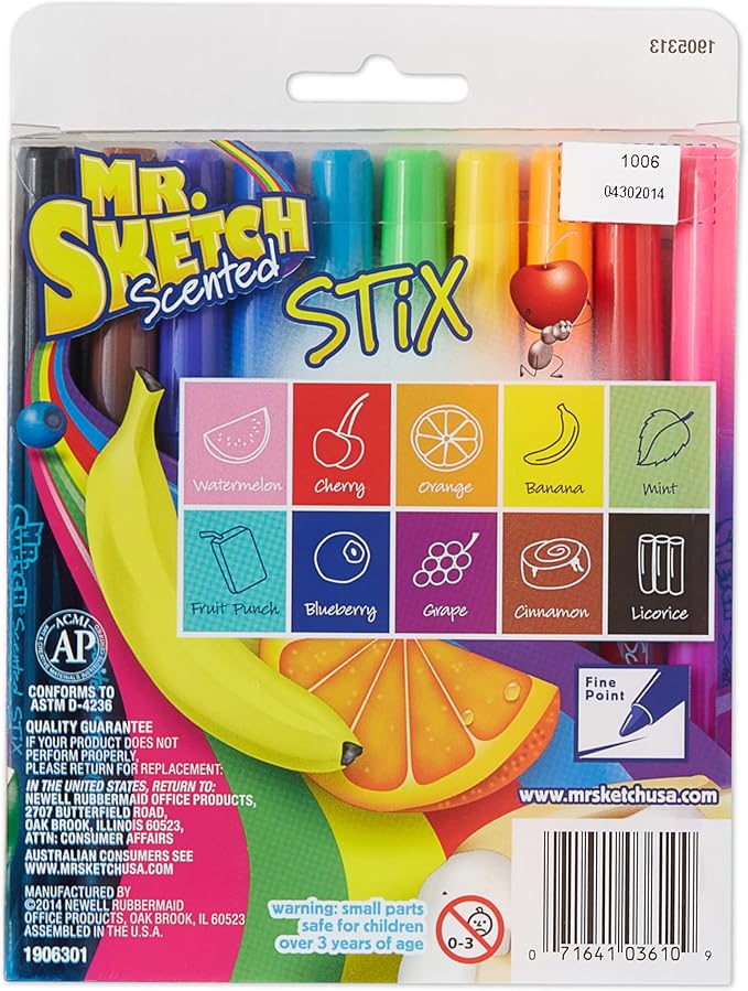 Mr. Sketch Scented Stix Markers, Fine Tip, Assorted Colors, 10 Count - Fun for Kids, Coloring, Spark Creativity, Arts & Crafts