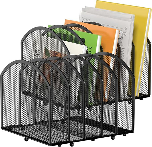 Desk File Organizer 5 Sections Desktop Organizer File Mail Sorter Office Organization File Folder Holder for Office School & Classroom (Black, 5 Section - 2Pack)