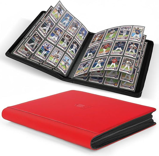 Premium Card Binder 12 Pocket for 720 Pockets Trading Card Binder, PU Zipper Card Collection Album, Book Holder for MTG, TCG, Game Cards, Sports Cards(Red)