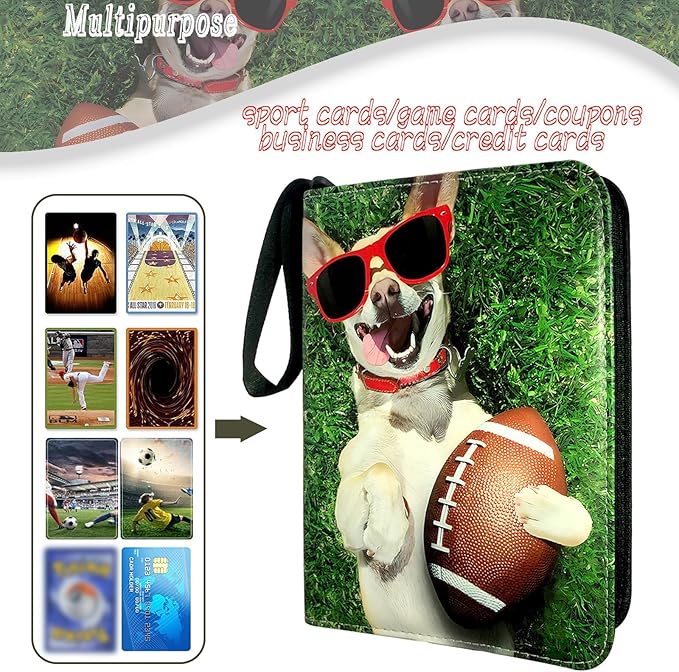 Football Card Binder 400 Pockets, Trading Card Binder 4 Pocket with 50 Removable Sleeves Fits 400 Sport Cards, 3 Ring Card Holder Binder with Zipper, Collector Storage Album