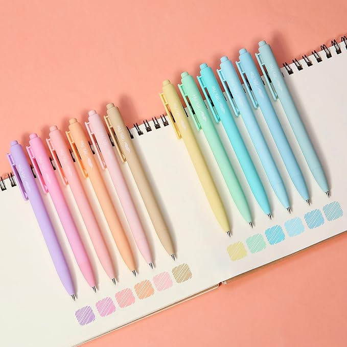 Mr. Pen- Retractable Gel Pens for Journaling, 12 Pack, Assorted Color Ink(Marshmallow Twist), Fast Dry, Colorful & Soft grip Barrels, 0.5mm Fine Point Aesthetic Pens