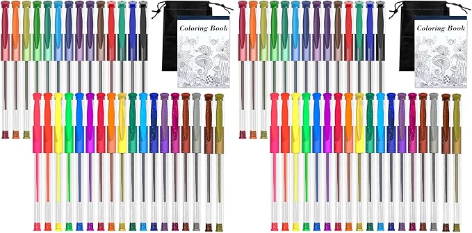 Shuttle Art Gel Pens, 32 Colors Gel Pen Set with Coloring Book for Adults Coloring Books Drawing Doodling Crafts Scrapbooking Journaling (Pack of 2)