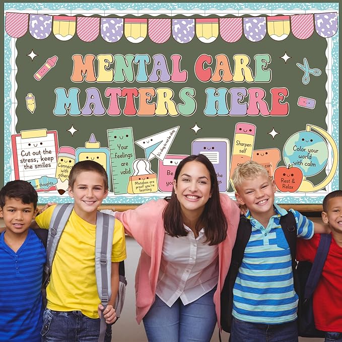 Mental Health Stationery Bulletin Board Decorations Set Pastel Mental Care Matters Here Classroom Decor Back to School Positive Paper Cutouts for School Office Home Teacher Classroom Wall Supplies