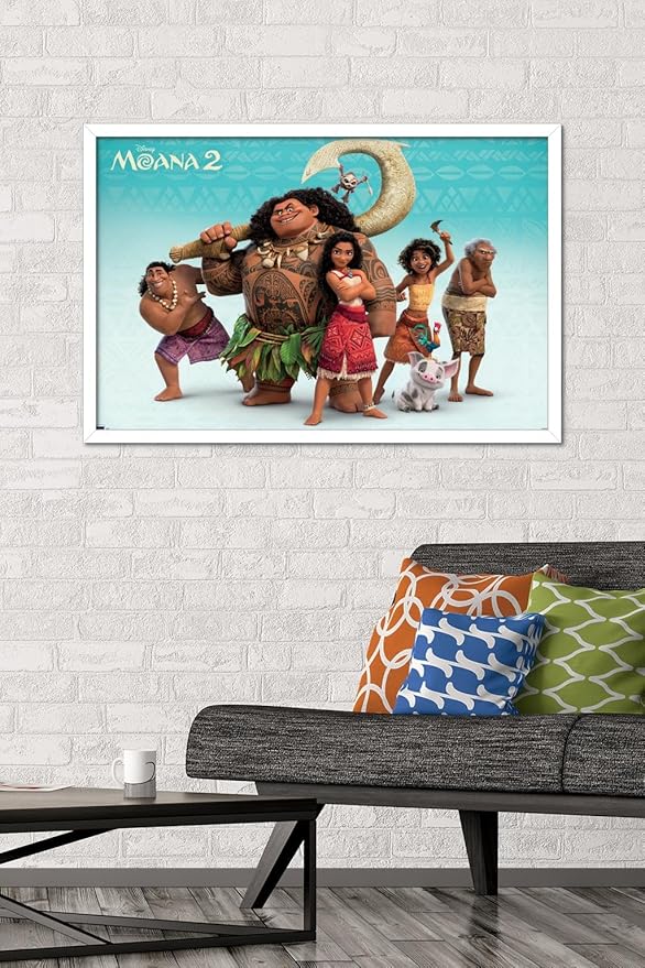 Disney Moana 2 - Group Wall Poster, 34L" x 22.4W", White Framed Version