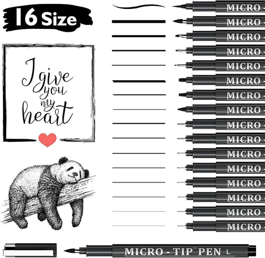 Vanstek 16 Pack Hand Lettering Pens, Calligraphy Pens Markers, Black Ink for Beginners Writing, Lettering, Journaling, Art Drawing, Signature, Illustrations and Office School Supplies