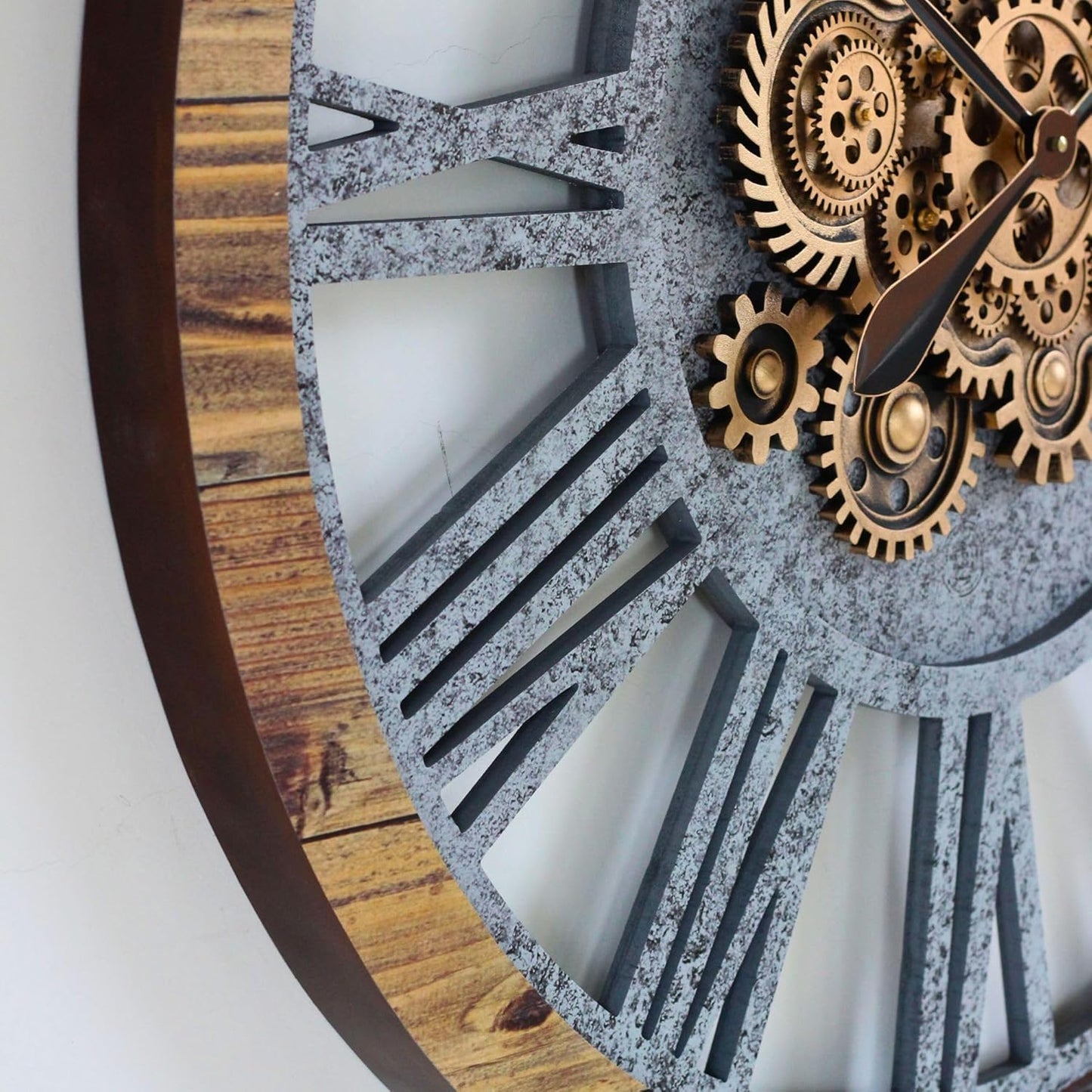 The Gears Clock 36'' Inch Real Moving Gear Wall Clock Vintage Industrial Oversized Rustic Farmhouse (Wood and Stone)