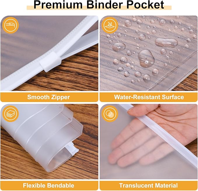 Antner 20pcs A5 Binder Pockets 6-Hole Budget Planner Inserts Cash Stuffing Envelopes for Money Organizer, White Zipper Pouch Folders Waterproof PVC Loose Leaf Filling Bags for A5 6-Ring Savings Binder