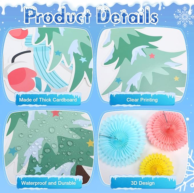Eersida Spring Bulletin Board Decorations with Paper Fans St Patricks Day 3D Classroom Bulletin Board Christian Easter Flower Bunny Cutouts School VBS Library Church Window Wall Decor(Snowman)