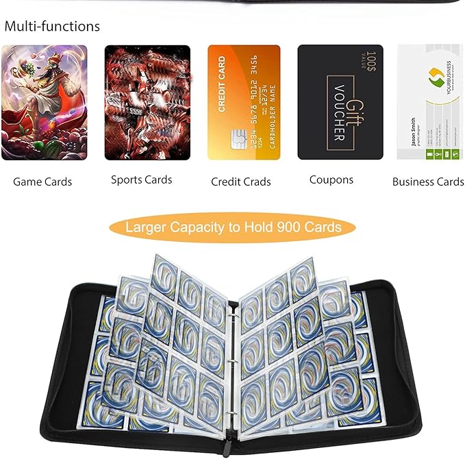 Deluxe Blue Dragon Trading Card Binder – 9Pocket Zipper Binder with 900 Pockets – Card Album for Standard Size Trading Cards, Great for Collectors and Hobbyists
