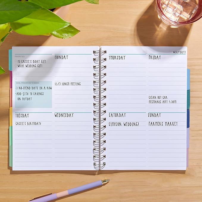 Inspired by Erin Condren A5 Undated Planner, Spiral Bound Daily & Weekly Planner with Monthly Tabs, Portable Organizer for Productivity, Goal Setting, Includes Sticker Sheets, Colorful Stripes Design