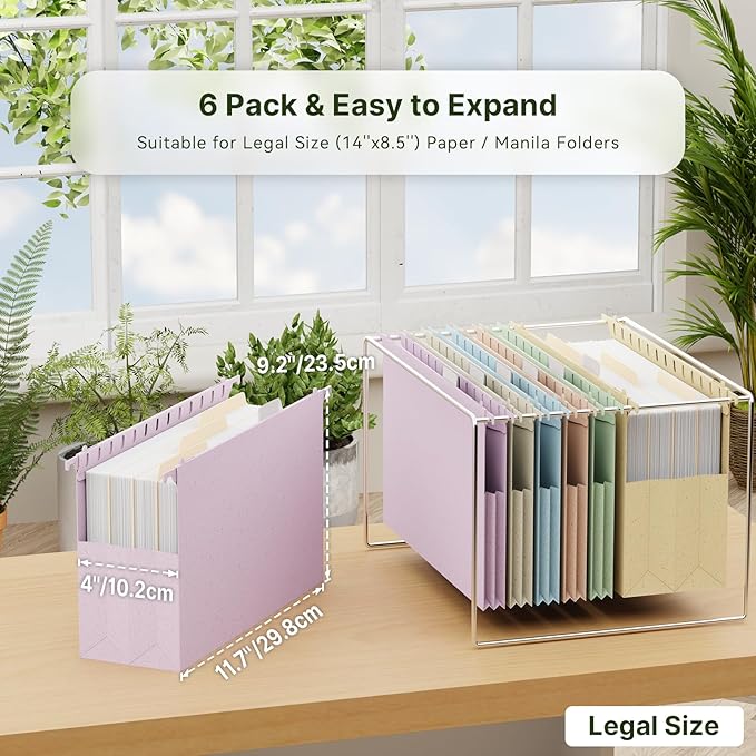 XINGIA Extra Capacity Hanging File Folders Legal Size, Heavy Duty 4 Inch File Folders with Tabs,6 Pack Pastel Wheat Straw Filing Folders for File Cabinet,Expandable File Organizer for School Office