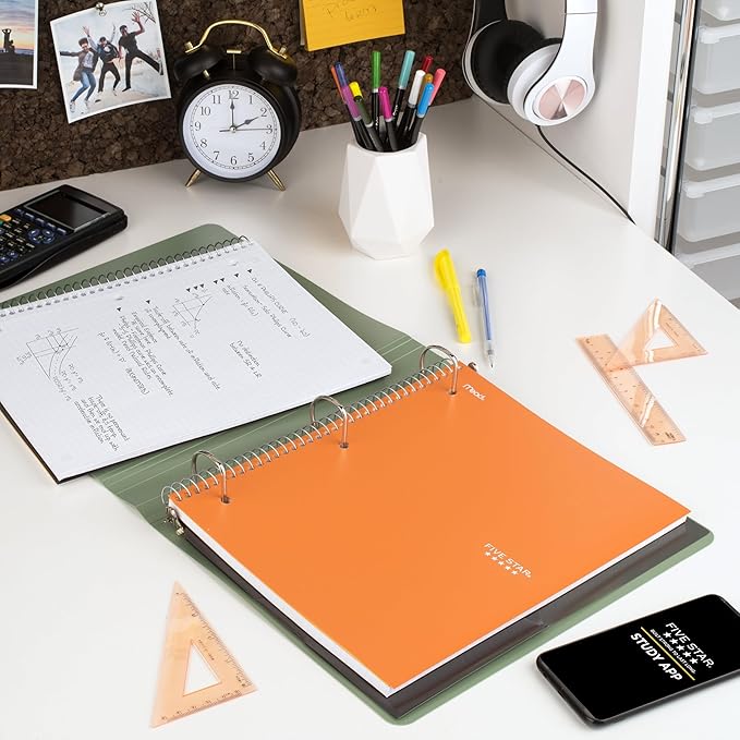 Five Star Spiral Notebook + Study App, 1 Subject, Graph Ruled Paper, 8-1/2" x 11", 100 Sheets, Fights Ink Bleed, Water Resistant Cover, Sedona Orange (620000CD1)
