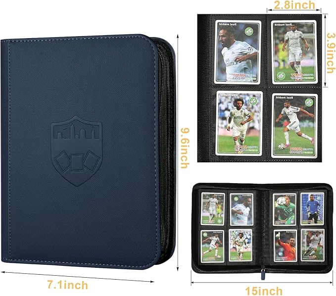 Trading Card Binder 4 Pocket, GERMUN PU Cover Card Binder for 160 Cards, Premium Trading Card Holder Folders, Double Sided Pocket Card Album for MTG, TCG (Blue)